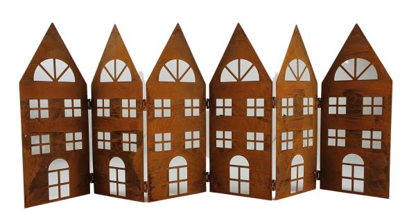 Metall Häuser- Silhouette in Rostoptik mit LED 96x40cm